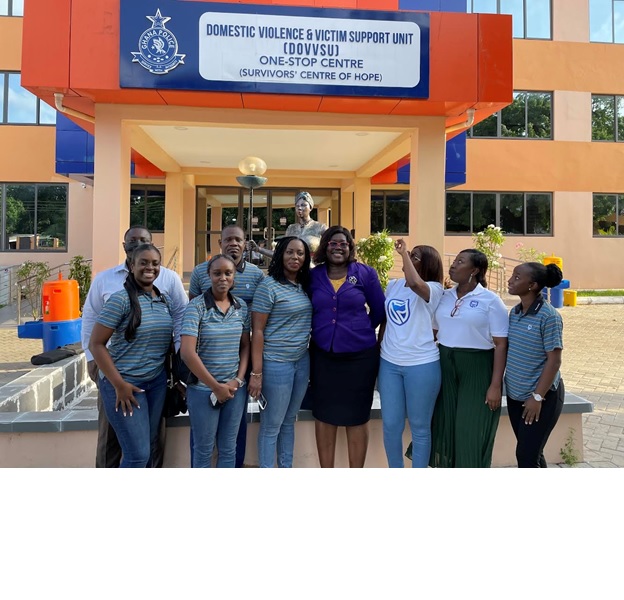 Team Legal Club standing in front of the newly built one-stop centre for the Domestic Violence and Victim Support Unit (DOVVSU) of the Ghana Police Service at Cantonments Stanbic supports DOVVSU